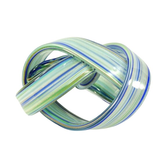 Art Glass Love Eternity Knot Blue Green Golden Swirls - Picture 4 of 8